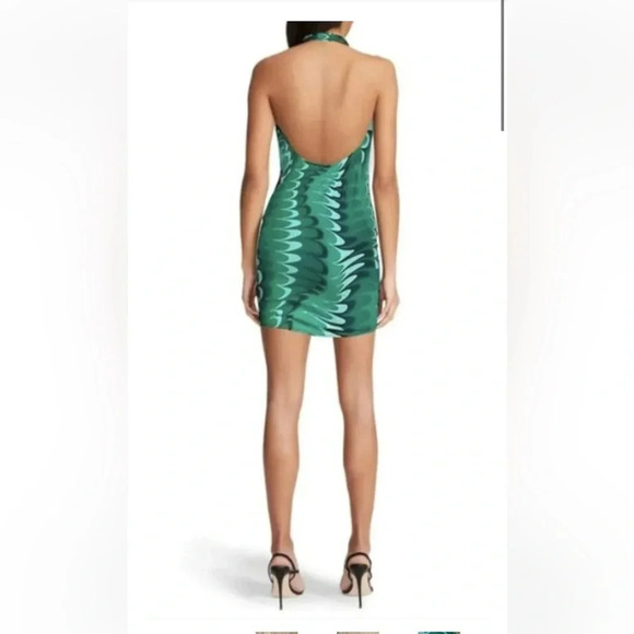 ASOS Design extreme halter cowl neck backless dress green wave print stretchy 8 - Picture 2 of 8